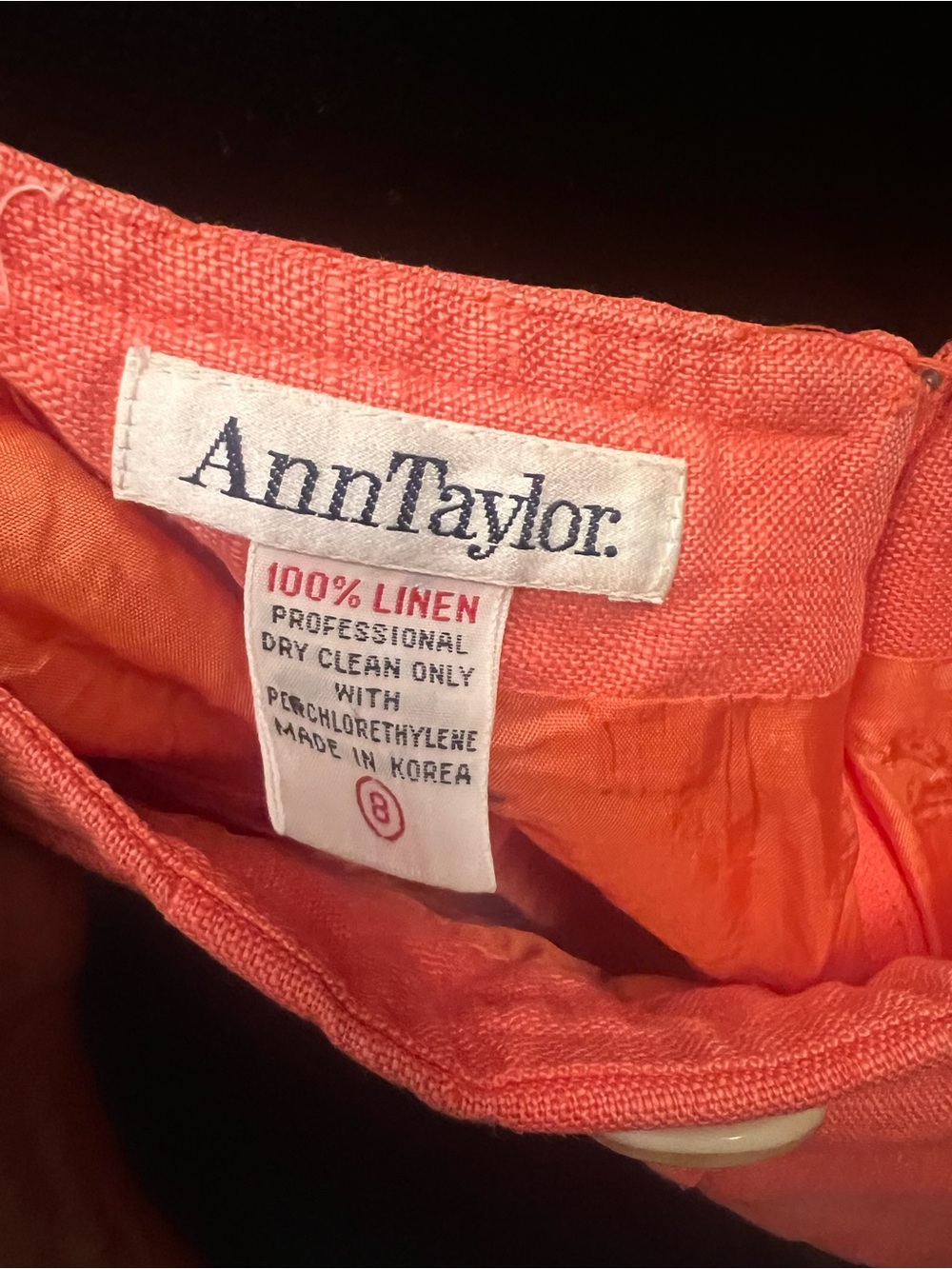 Vintage Ann Taylor Coral Linen Pencil Skirt - Picture 3 of 5